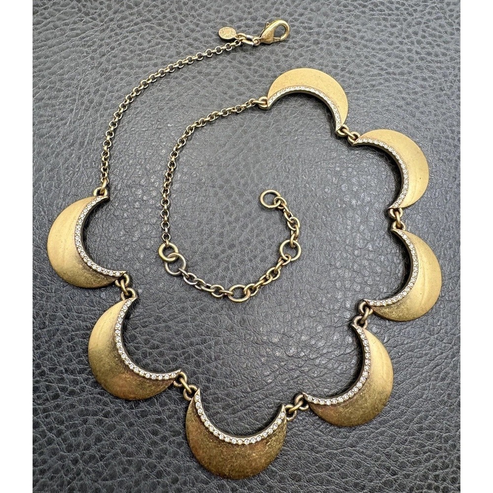 J Crew Crescent Moon Celestial Collar Necklace Crystal Statement 17-20"